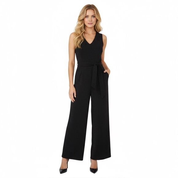 NWT Vince Camuto Sparkly Black V Neck Wide Leg Jumpsuit - Picture 1 of 7